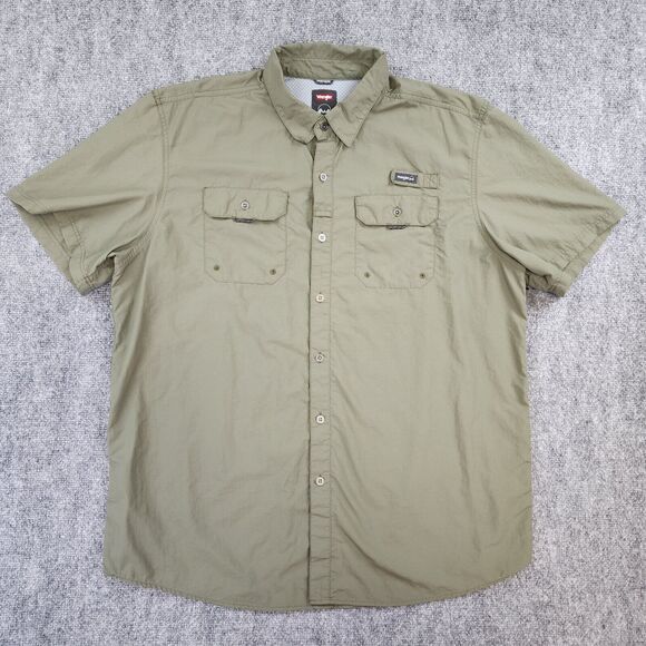 Wrangler Shirt Mens XL Green Short Sleeve Regular Fit Button Down Hiking Pockets - Picture 1 of 16